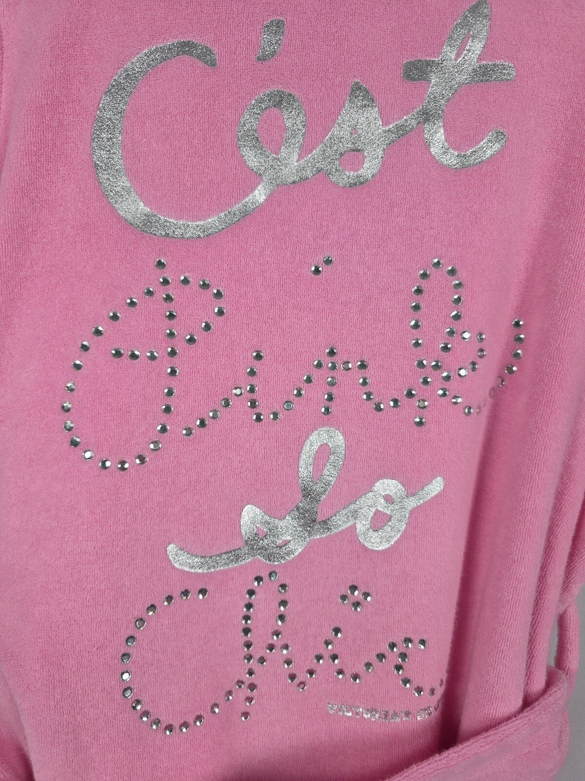 Vintage Victoria's Secret PINK 2008 Pink Velour Rhinestone Robe C'est Chic Xs SM