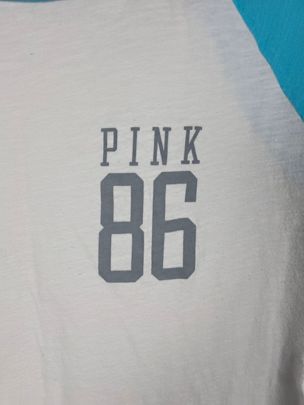 Victorias Secret PINK Vintage 86 Raglan Blue White Tee shirt Long Sleeve Small
