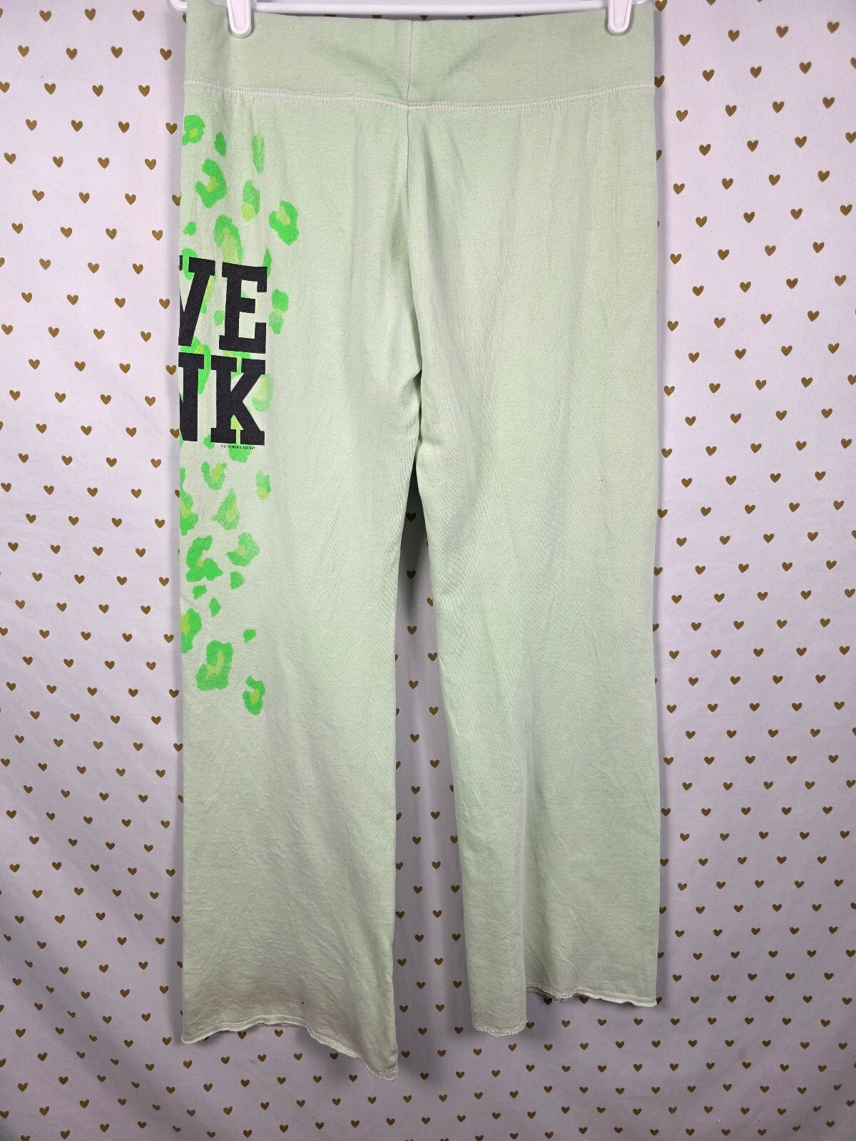 Victoria's Secret PINK LOVE PINK Pants M Neon Green Leopard Cheetah 2010 Y2K