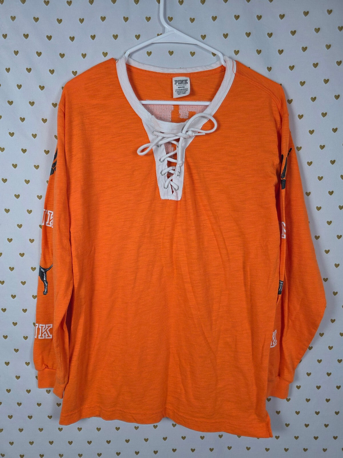 Victorias Secret PINK HTF HALLOWEEN Here for the BOOS BLING Tee Lace front MED