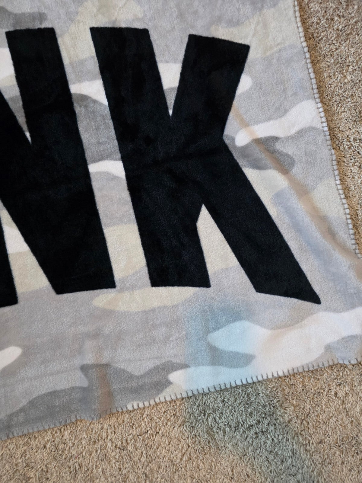 Victoria's Secret PINK Gray Camo Plush Throw Blanket 50x60 Soft Fleece