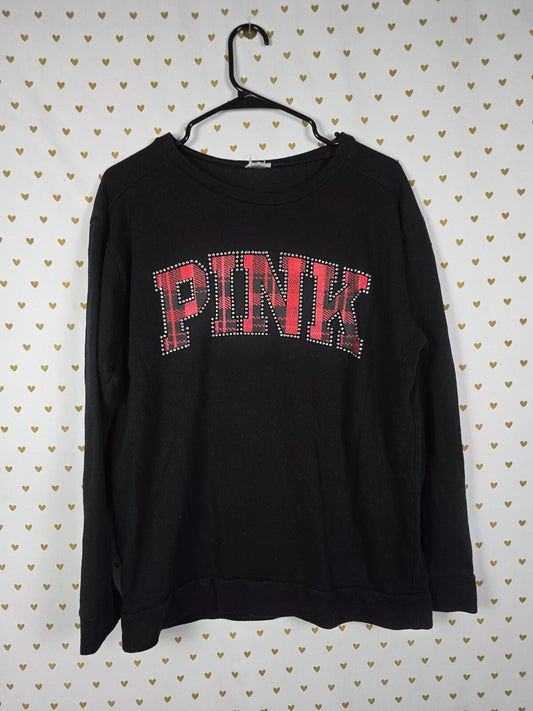 Victorias Secret Pink Studded Bling Long Sleeve Sweater Plaid Logo Medium
