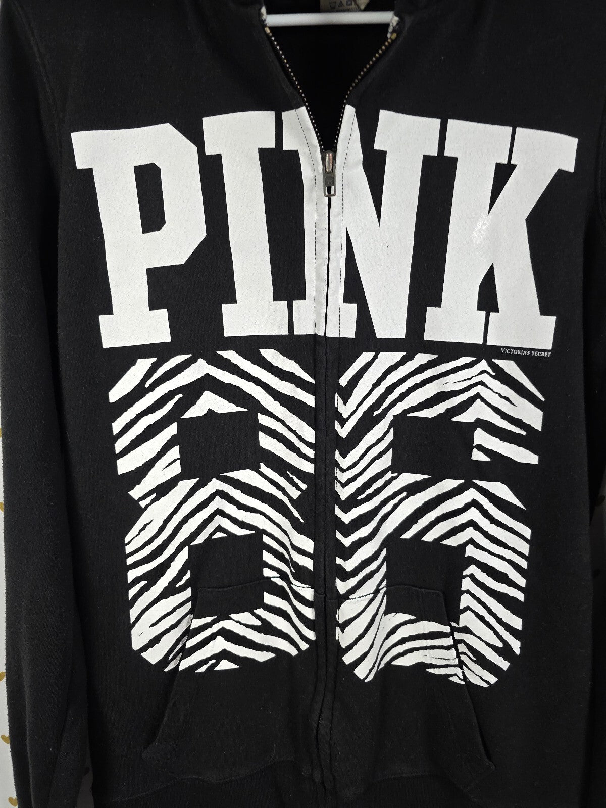 Victorias Secret Pink Vintage Zebra 86 Logo Full Zip Hoodie Jacket Y2k Small