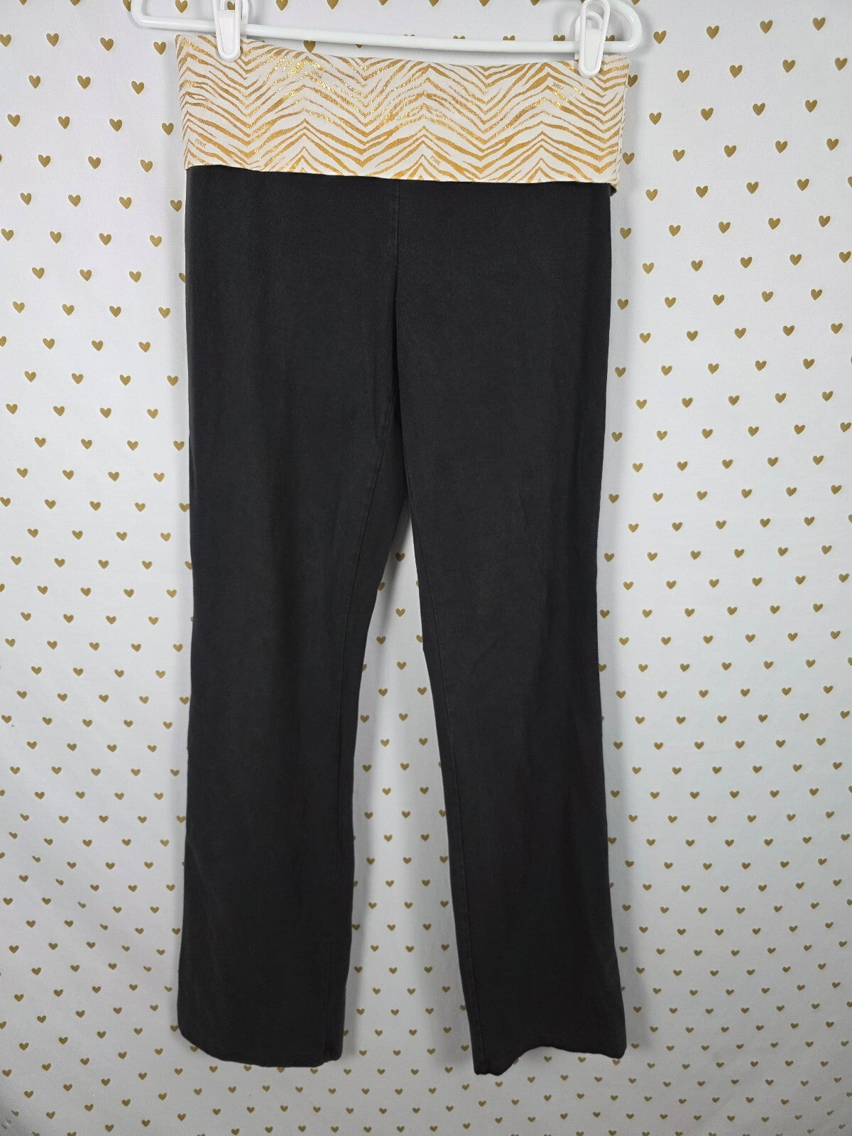 Victoria's Secret PINK Foldover Yoga Pants Gold Zebra Sequin Bling HTF Flare M