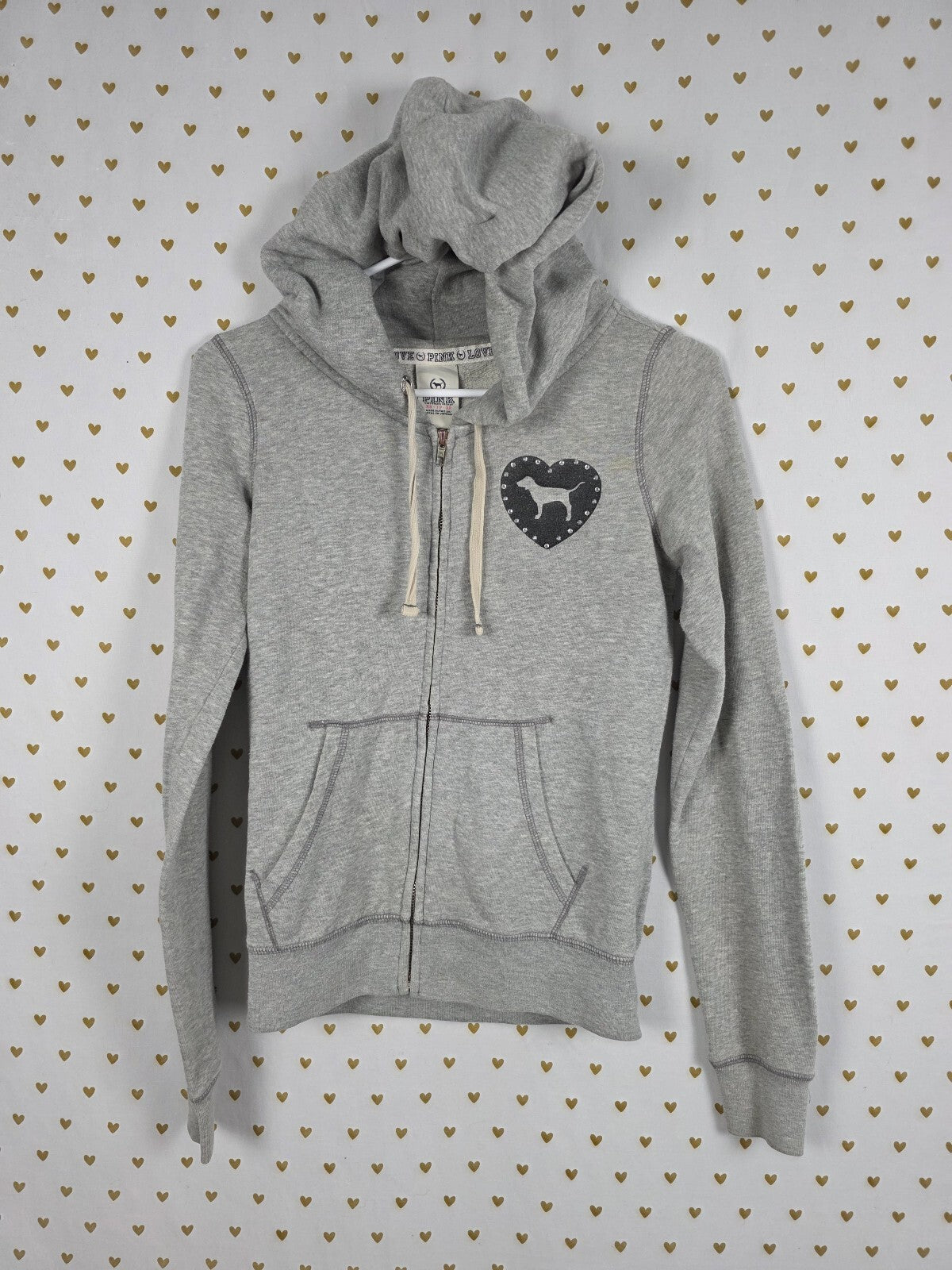 Victorias Secret Pink Vintage Y2K Studded Logo Full Zip Grey hoodie jacket XS
