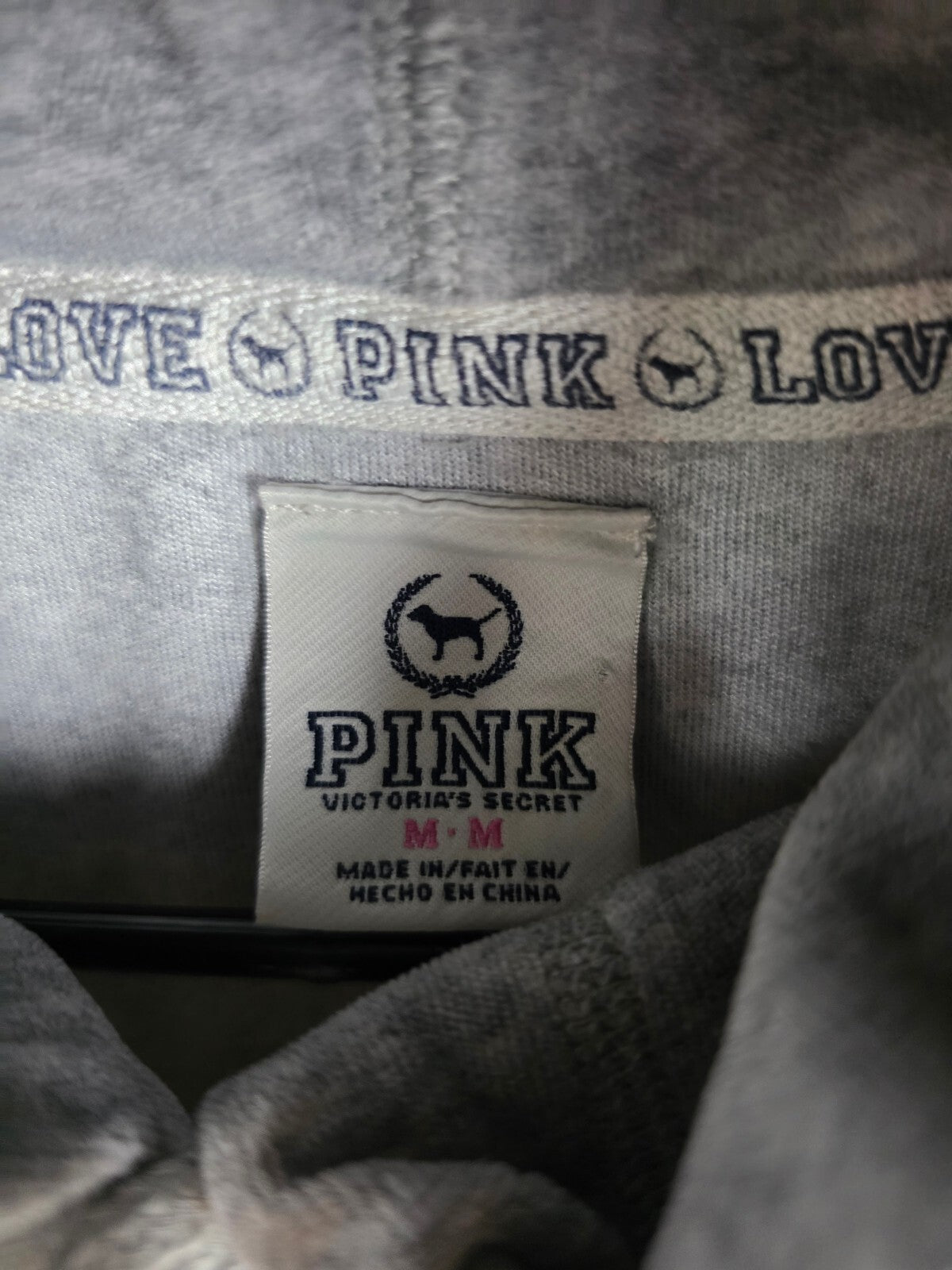 Victorias Secret Pink VELOUR Logo Hoodie Jacket Grey Vintage Y2k Medium