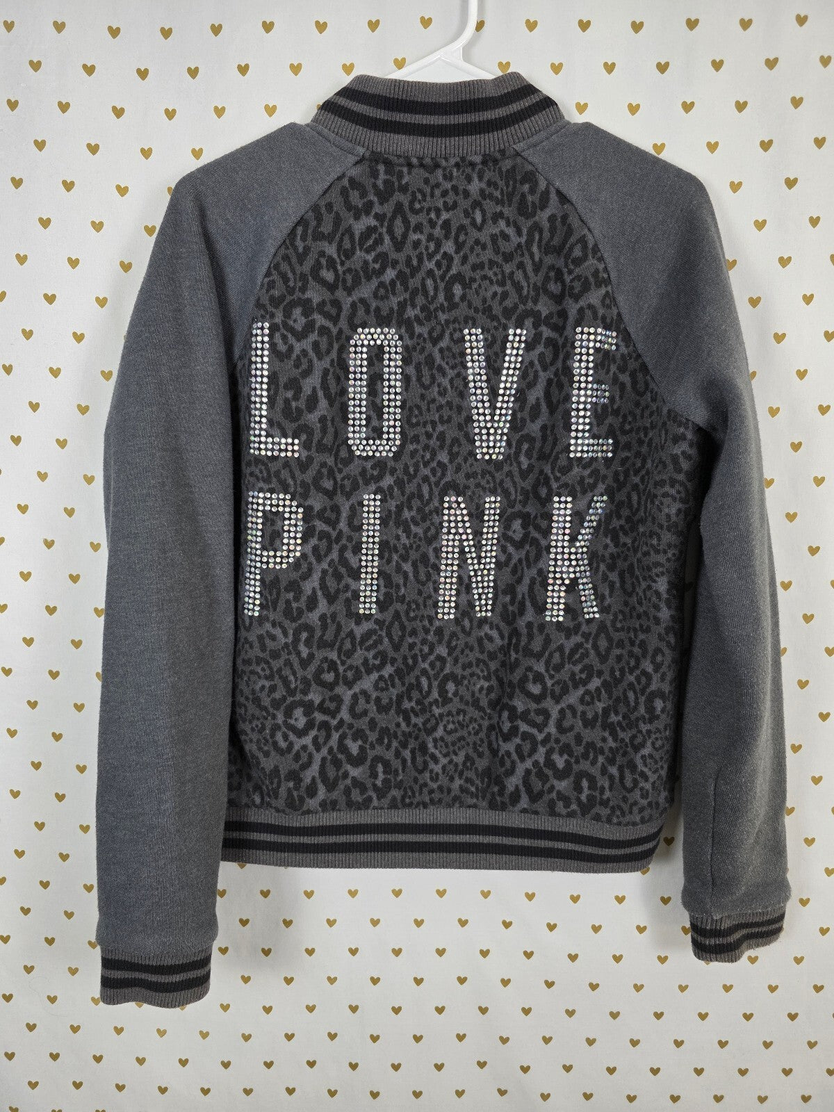 Victorias Secret Pink BLING CHEETAH LEOPARD Logo Varsity Bomber MEDIUM
