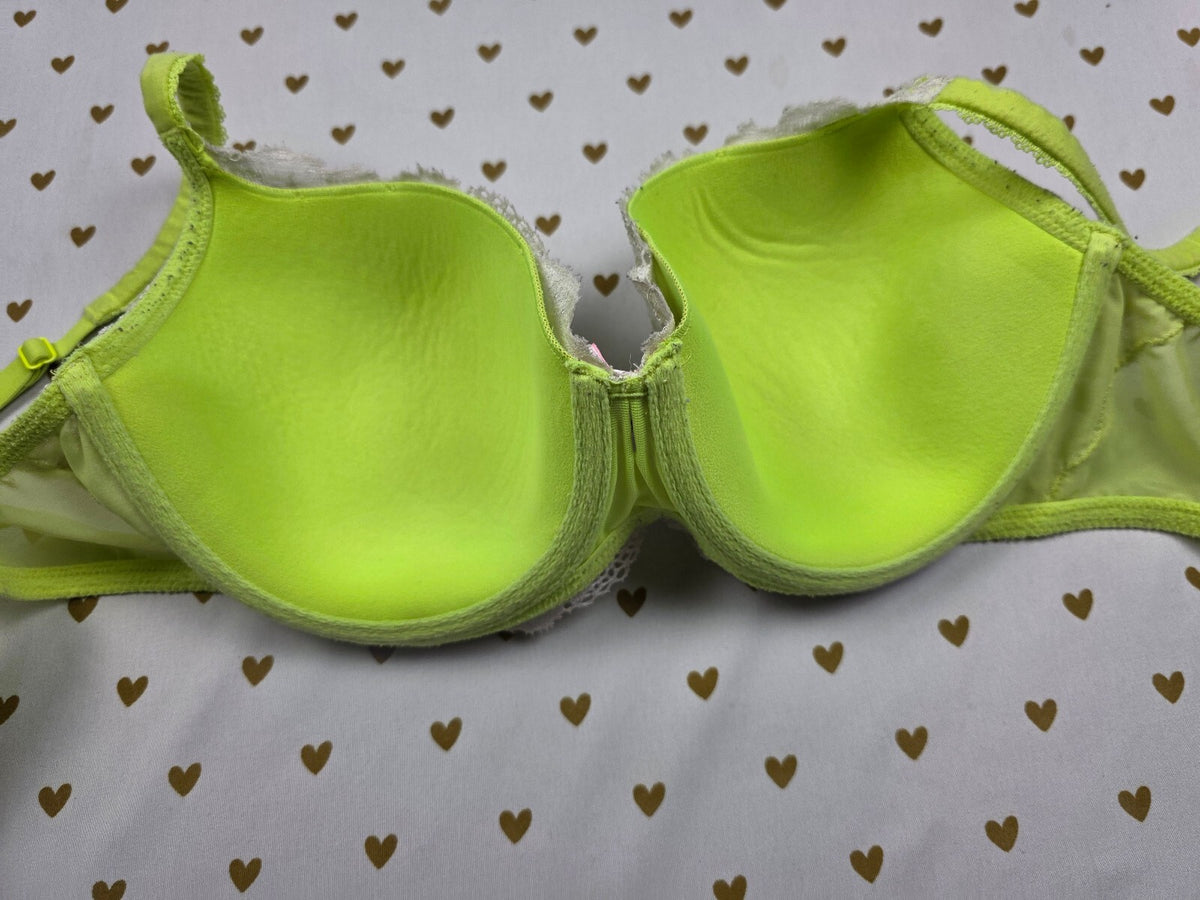 Victorias Secret Neon Lace Accent Lined Demi Balconette Bra 32DDD