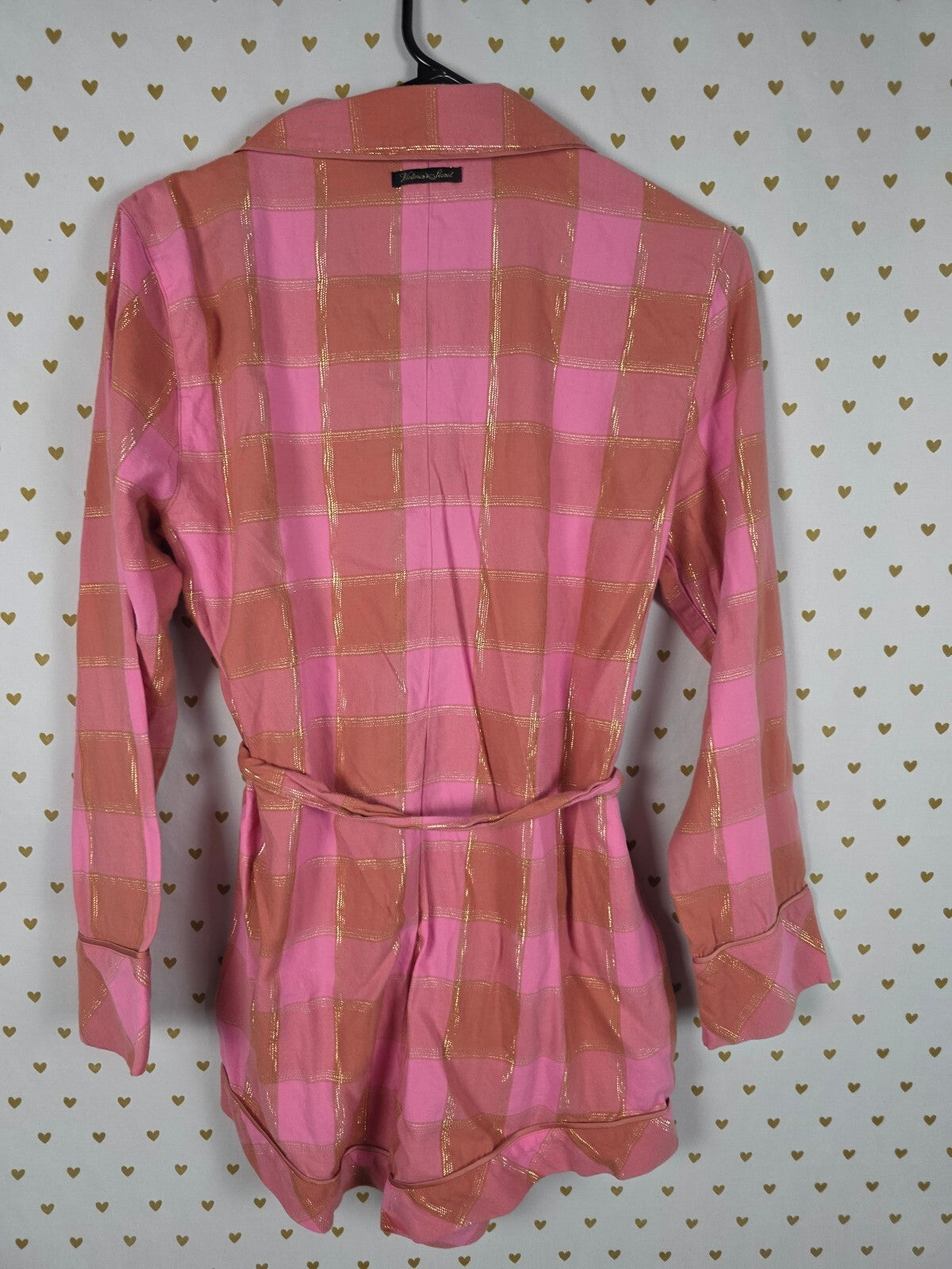 Victoria's Secret Pink Gold Plaid Comfy Romper S Metallic Lurex Pajamas