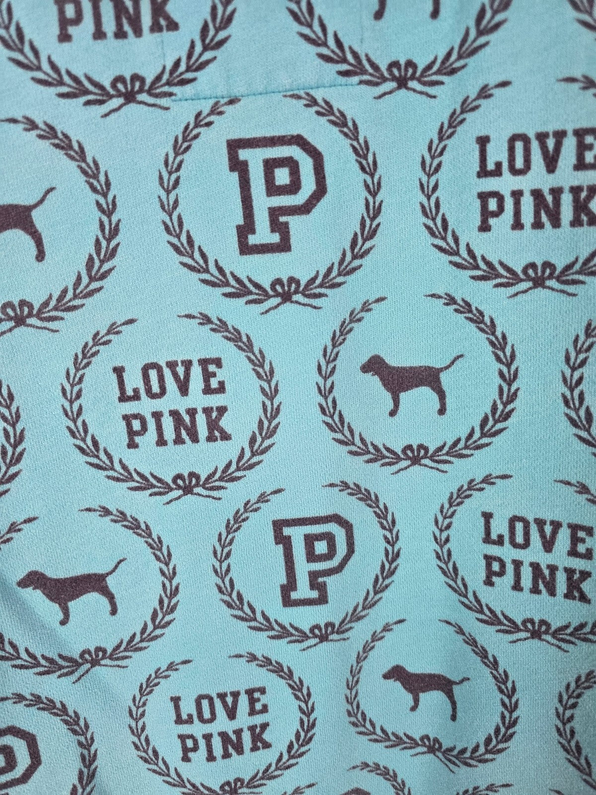 Victoria's Secret PINK Hoodie Full Zip Blue All Over Print Dog Logo Small