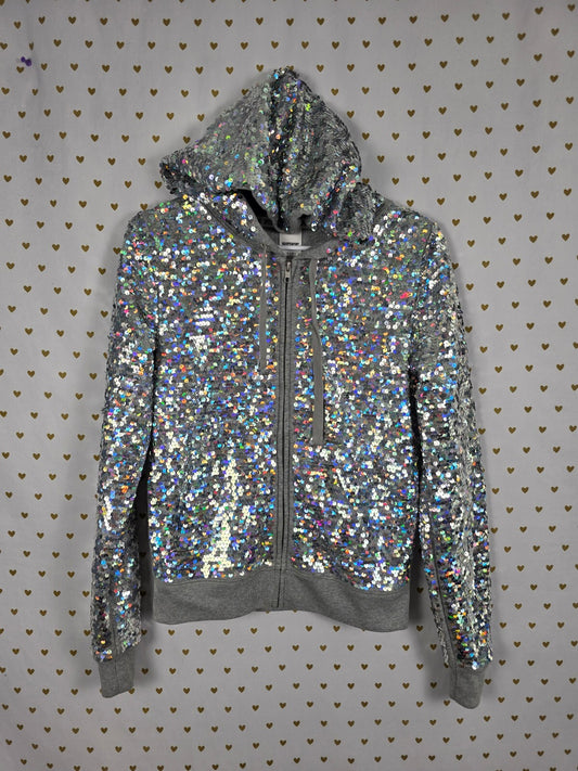 PINK Victoria's Secret Fashion Show FULL Sequin Zip Hoodie Gray S BLING HTF