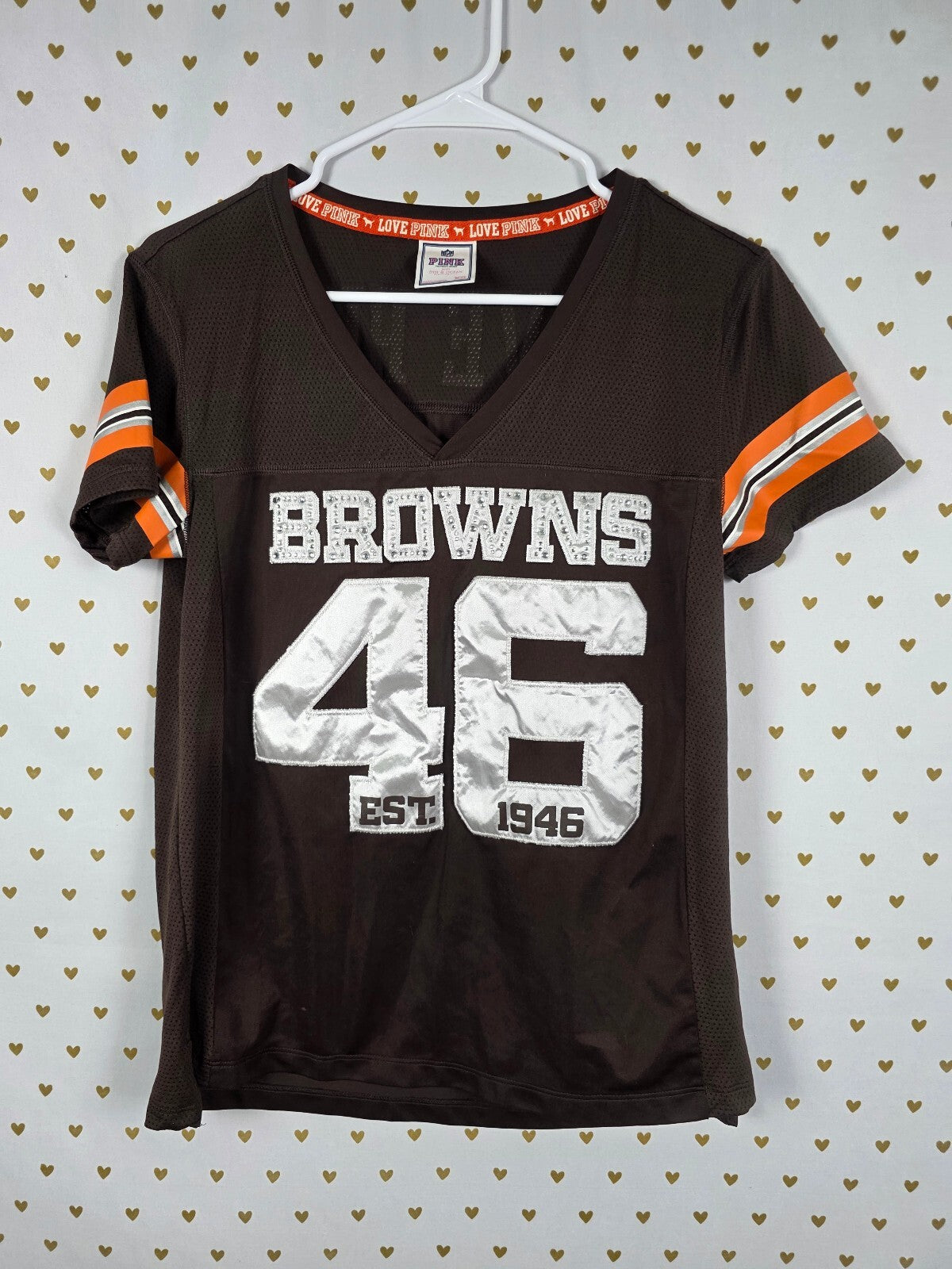 Victoria’s Secret PINK NFL Cleveland Browns 46 BLING Jersey Shirt XS