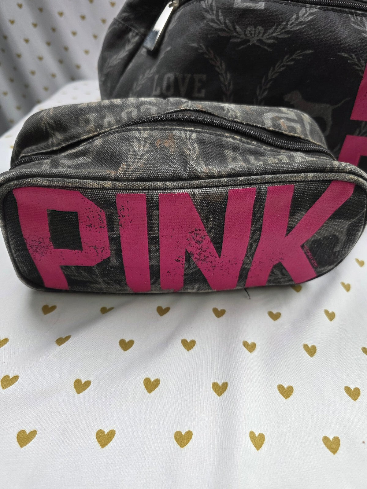 Vintage 2010 Victoria's Secret PINK LOVE PINK Duffle Cosmetic Bag Set Y2K