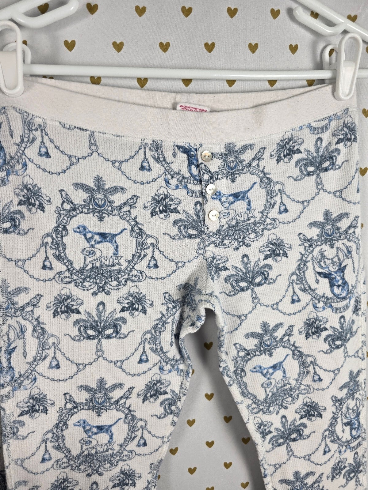 Victoria's Secret PINK Vintage Thermal Pajama Set S Deer Dog Toile Y2K