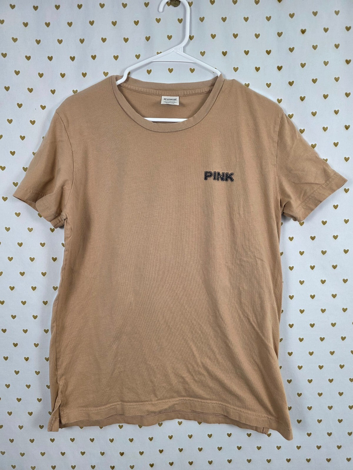 Victorias Secret PINK Beige Bling Studded Logo Tee shirt Small