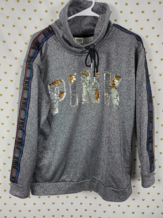 Victorias Secret Pink FLIP SEQUIN Shimmer BING Rainbow Slouchy Sweater XS OVERSZ
