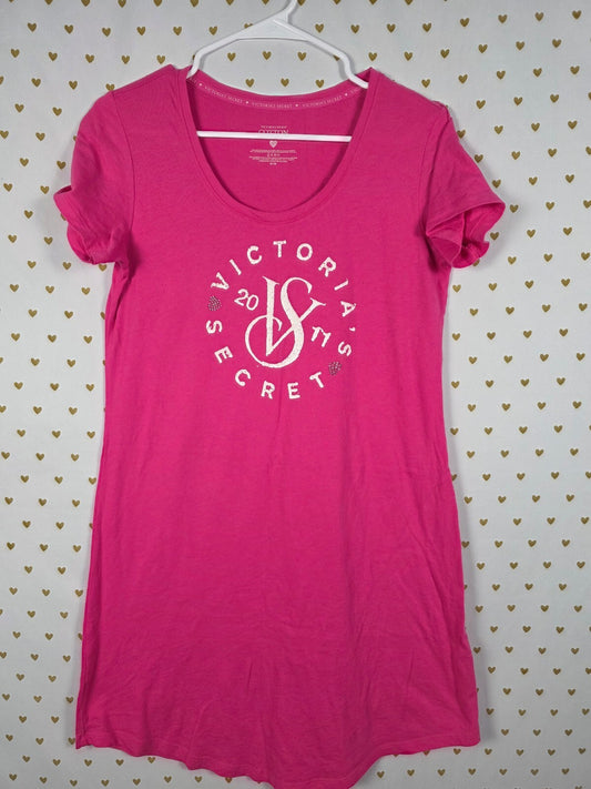 Victorias Secret Pink Logo Nightgown Vintage Cotton sleep Dress Shirt Pajama Med