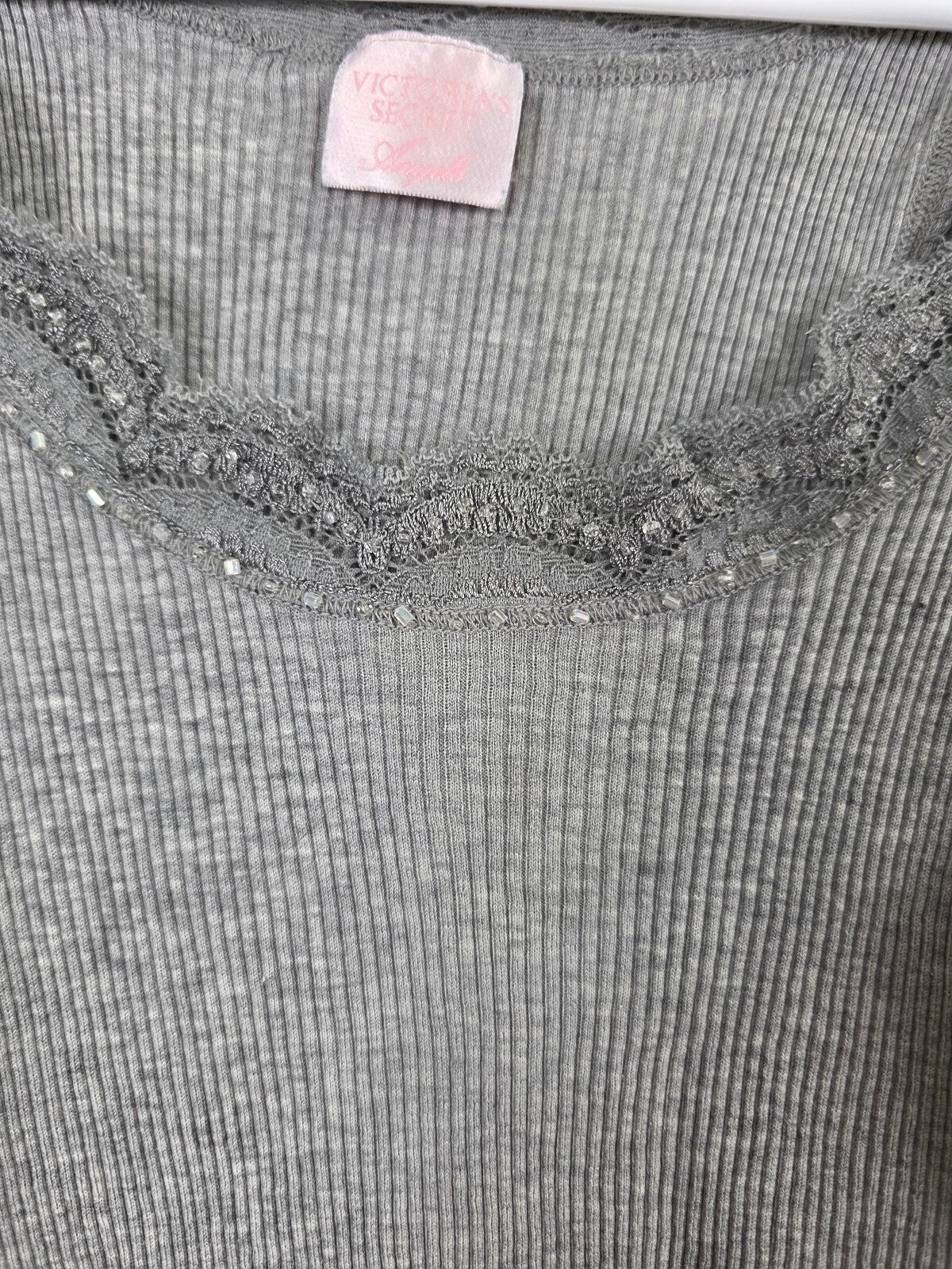 Victorias Secret Angels vintage Ruffled Grey Ribbed Tank Top Small y2k