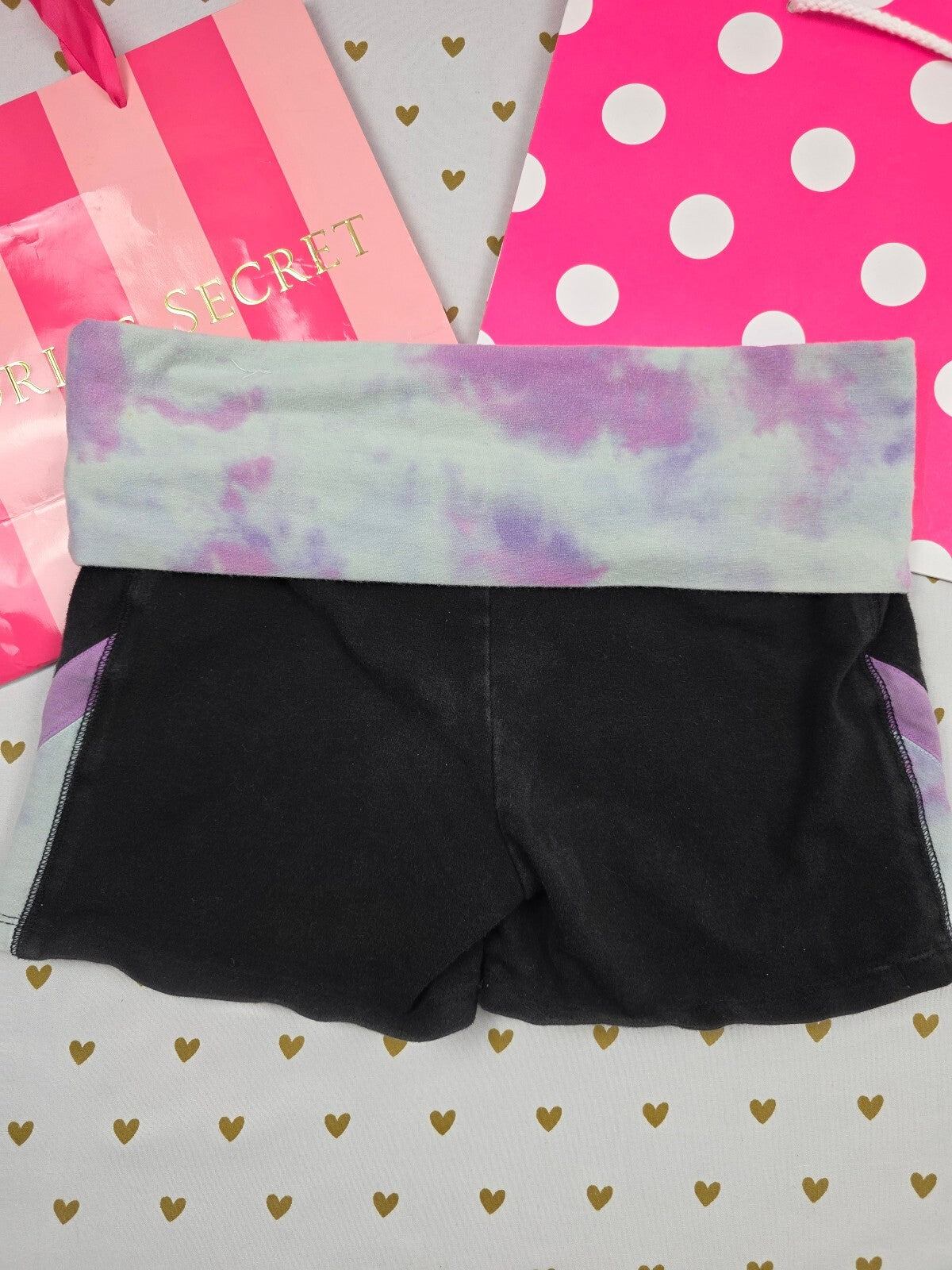 Victorias Secret PINK Foldover Yoga Shorts Logo Tye Dye XS