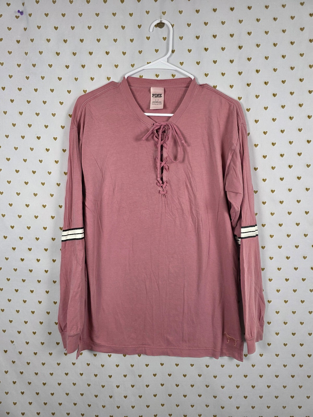Victorias Secret PINK Dog Logo Tie front Long Sleeve Tee Shirt SMALL