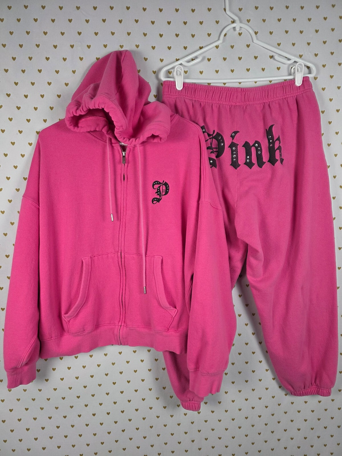 Victoria's Secret PINK Old English BLING Hoodie Sweatpants set Gothic Halloween