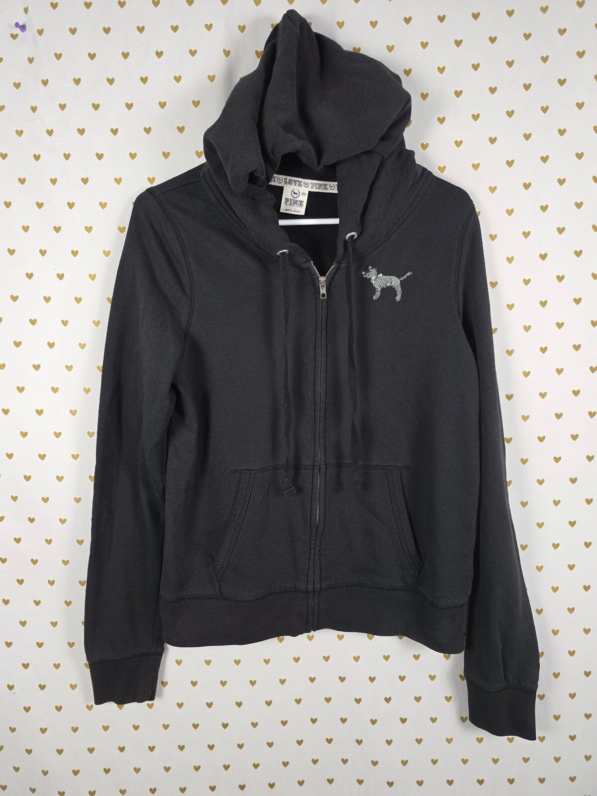 Victoria's Secret PINK BLING Sequin LOVE PINK Zebra Leopard Zip Hoodie Large Y2K