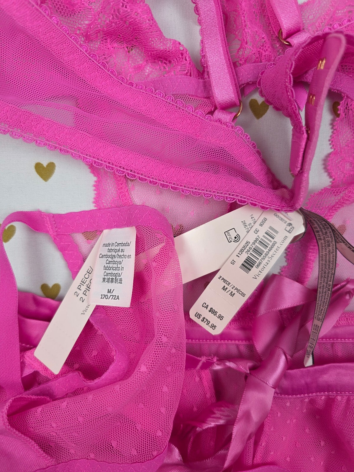 Victoria's Secret French Maid Costume Teddy G-String 2 Pc Set M NWT Hearts