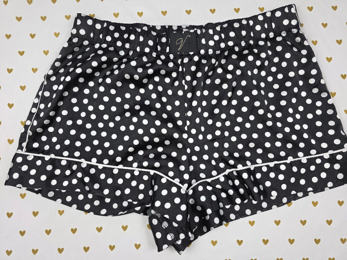 Victorias Secret Satin Black Polka Dot MEDIUM Sleep Shorts Boxers Pajama Bottoms