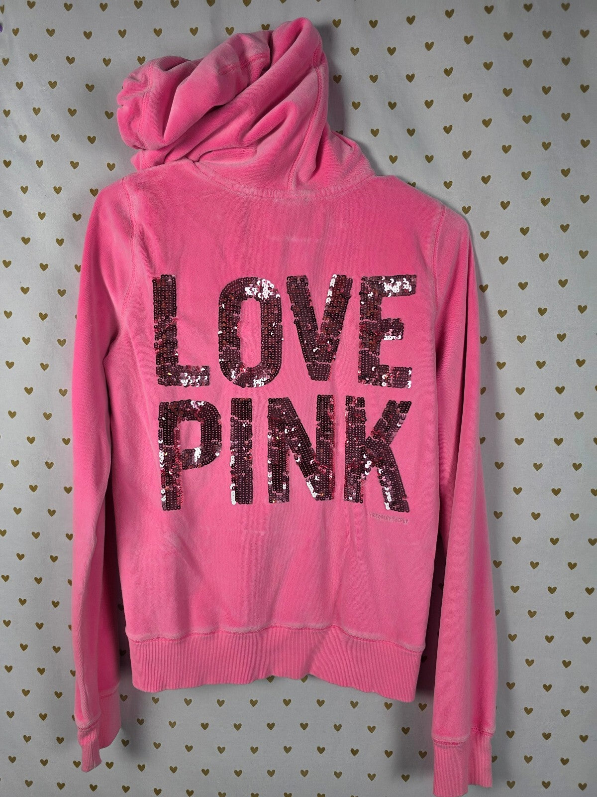 Victorias Secret Pink VELOUR Vintage Bling LOVE Full Zip Jacket y2k SMALL