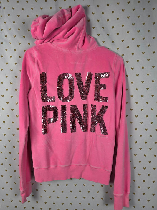 Victorias Secret Pink VELOUR Vintage Bling LOVE Full Zip Jacket y2k SMALL