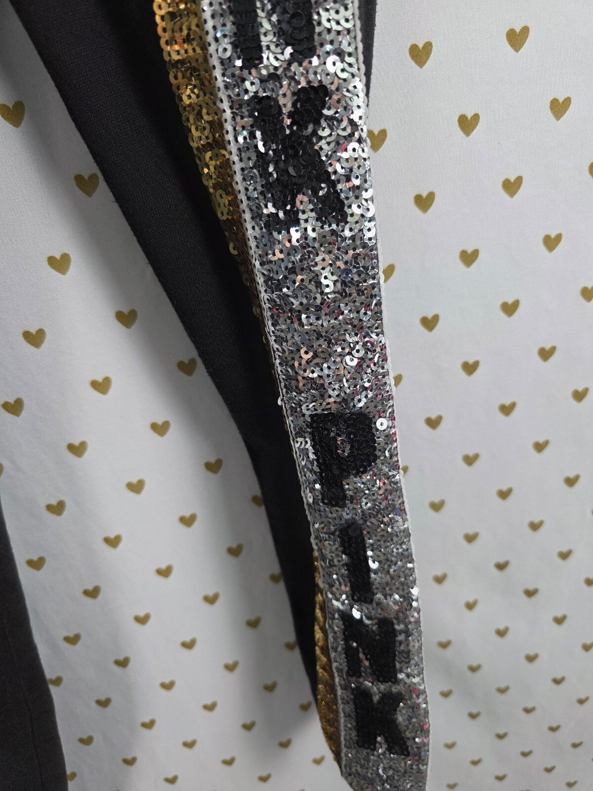Victorias Secret PINK BLING Stripe Logo Sequined Sweats Sweatpants Black SMALL
