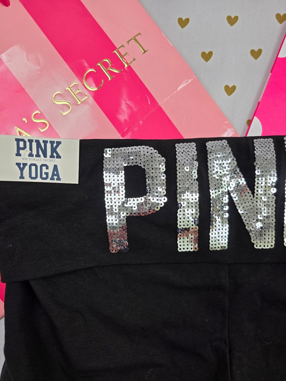 Victorias Secret PINK New NWT Bling Foldover Yoga Pants  Shortie Medium