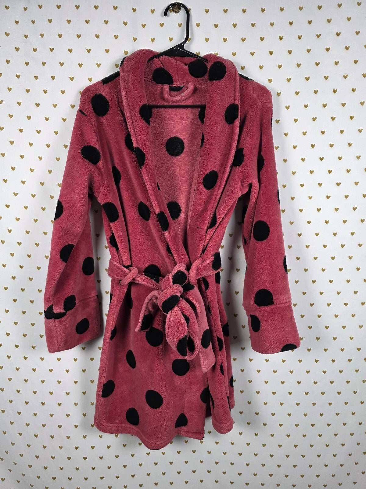 Victorias Secret PINK Polka Dot Fluffy Bath Robe Warm Dog Logo Small Medium