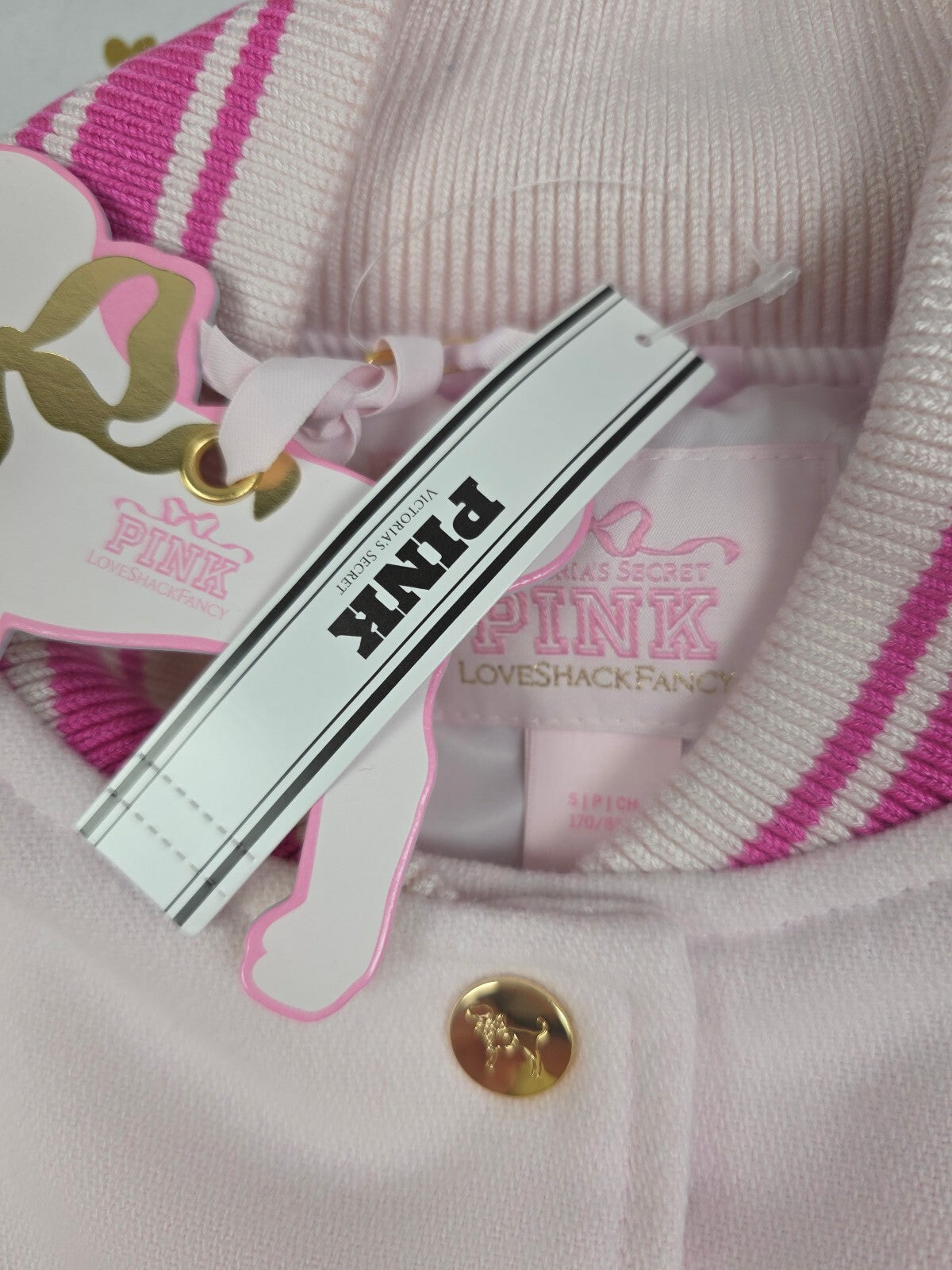 NWT Victoria's Secret PINK LoveShackFancy Varsity Jacket Pink S/P Small NEW HTF
