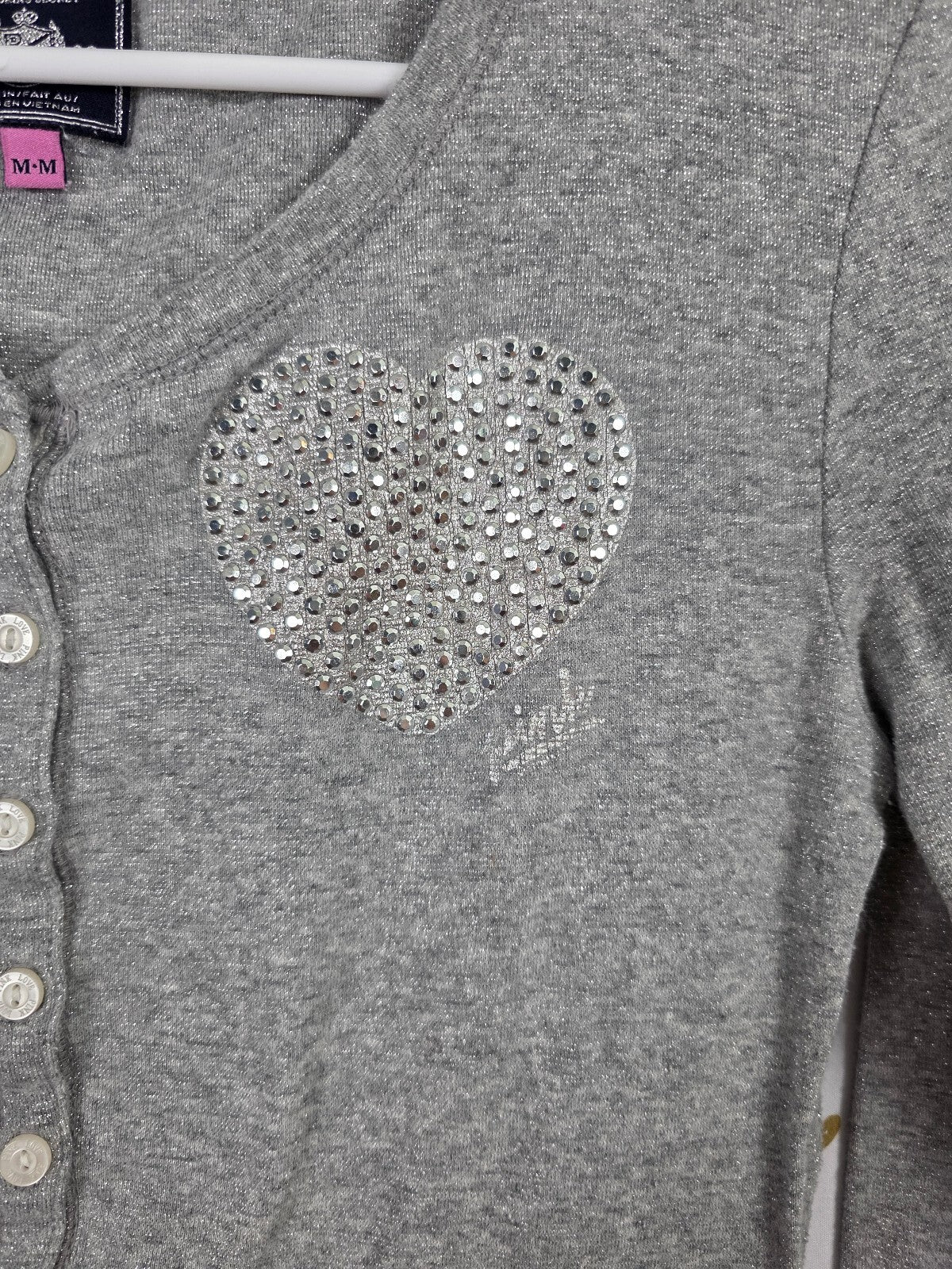 Victorias Secret PINK Vintage Y2k Grey Shimmer Bling Henley Long sleeve Shirt M