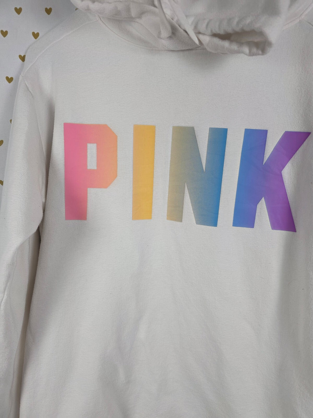Victorias Secret Pink Rainbow Logo Pullover Hoodie Sweater Medium
