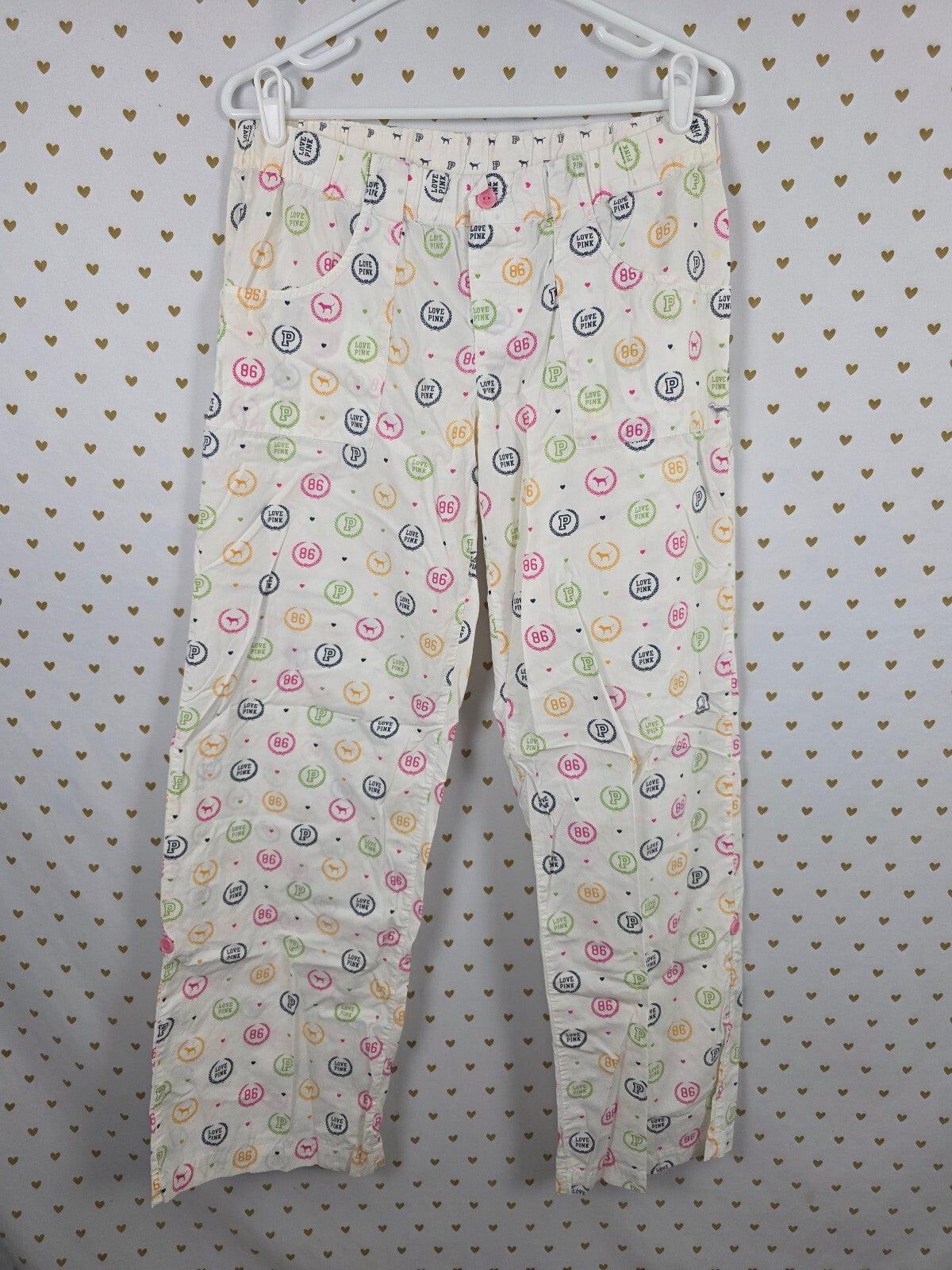 Vintage 2008 Victoria’s Secret PINK Lounge Pants M Dog 86 LOVE Cotton Y2K Logo
