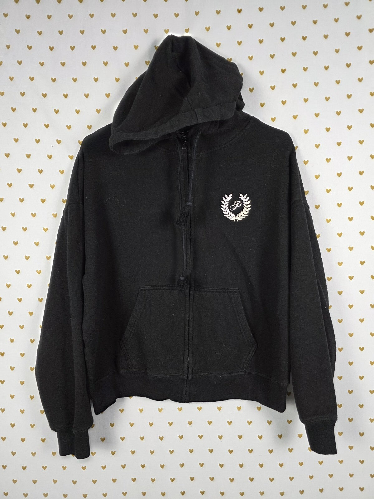 Victorias Secret Pink Black Crest Full Zip Hoodie Jacket Small Oversized