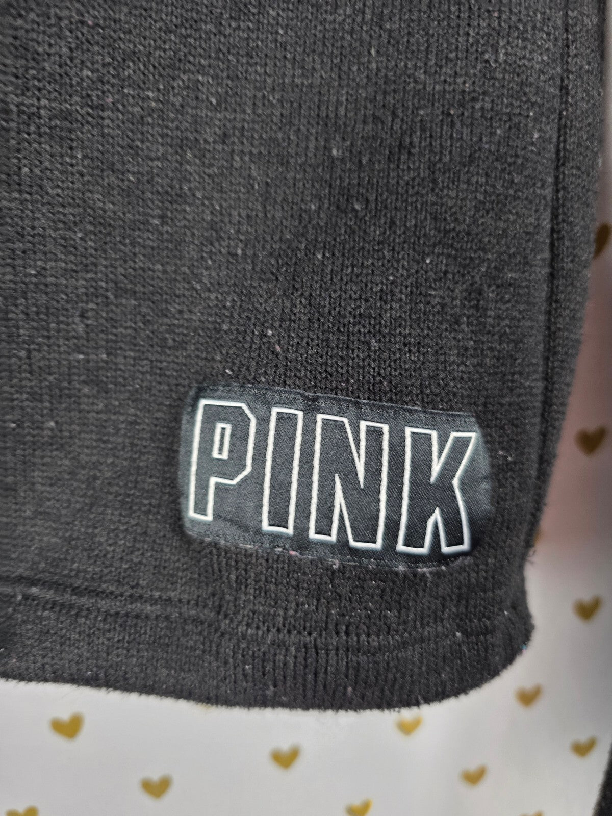 PINK Victoria's Secret Black Cropped Hoodie Rainbow Logo Back Drawstring Hem XS