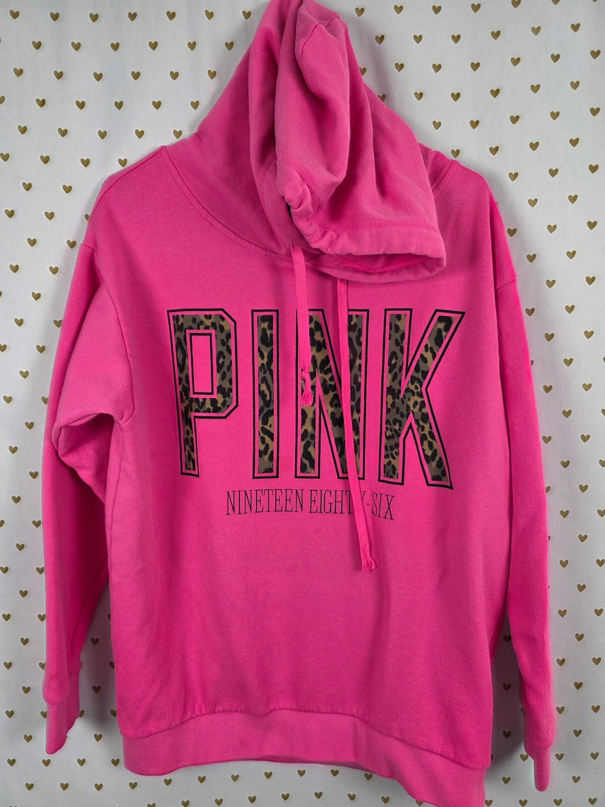 Victorias Secret Pink Leopard Cheetah logo Pullover Hoodie Sweater Oversized Sm