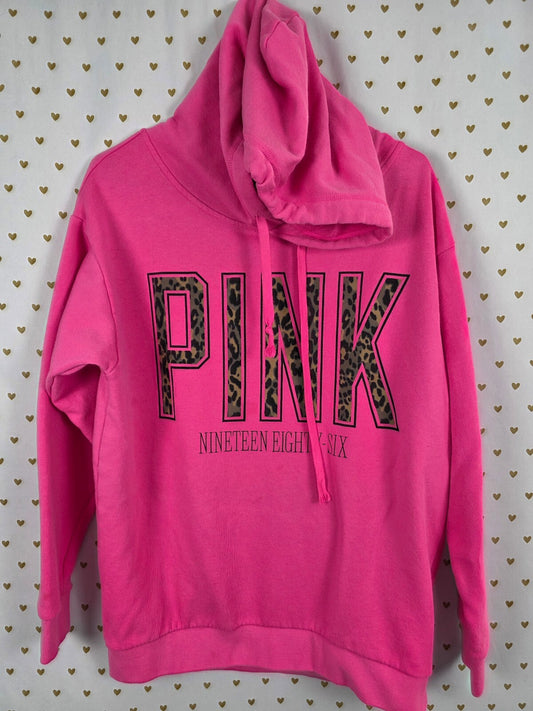 Victorias Secret Pink Leopard Cheetah logo Pullover Hoodie Sweater Oversized Sm