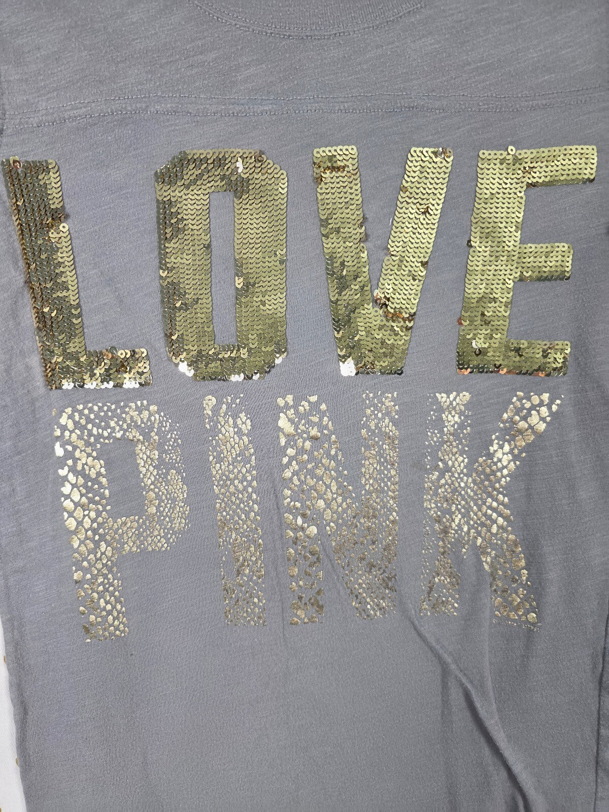 Victorias Secret PINK Vintage Grey Y2k BLING GOld Sequin Animal Print tee shirt