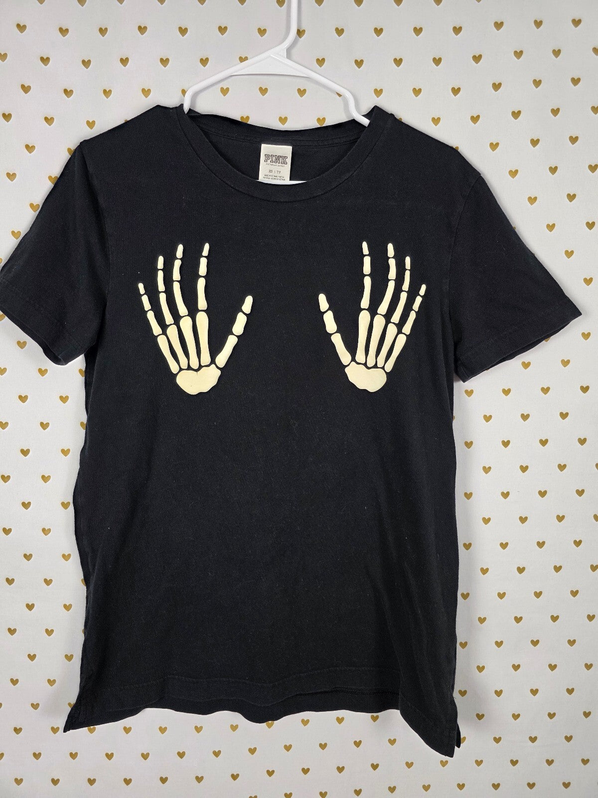 Victorias Secret PINK Halloween Here for the BOOS XS Cropped Skeleton Tee Shirt