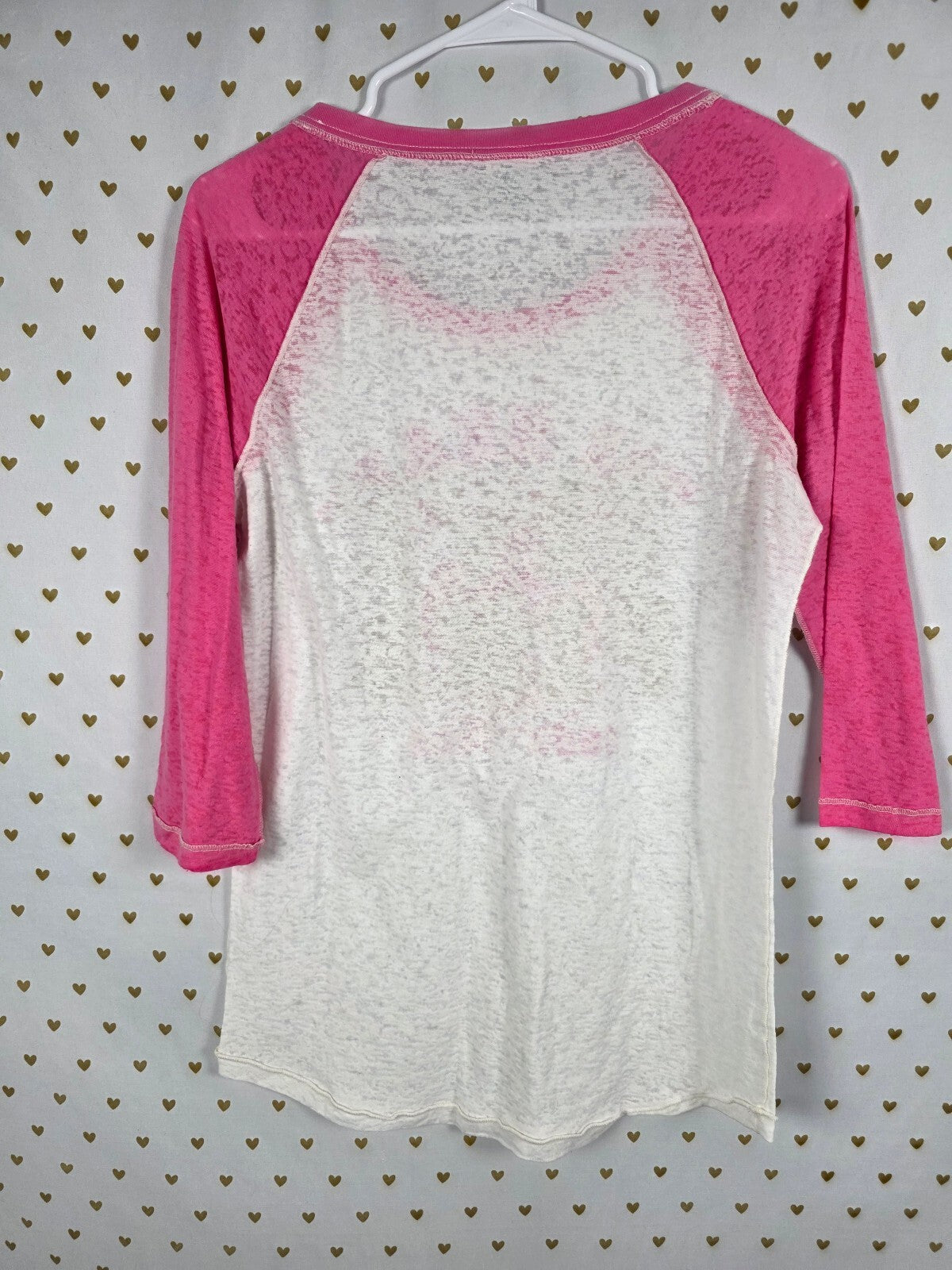 Victoria's Secret PINK 2009 Give Pink BLING Burnout Raglan Shirt Top L Gold
