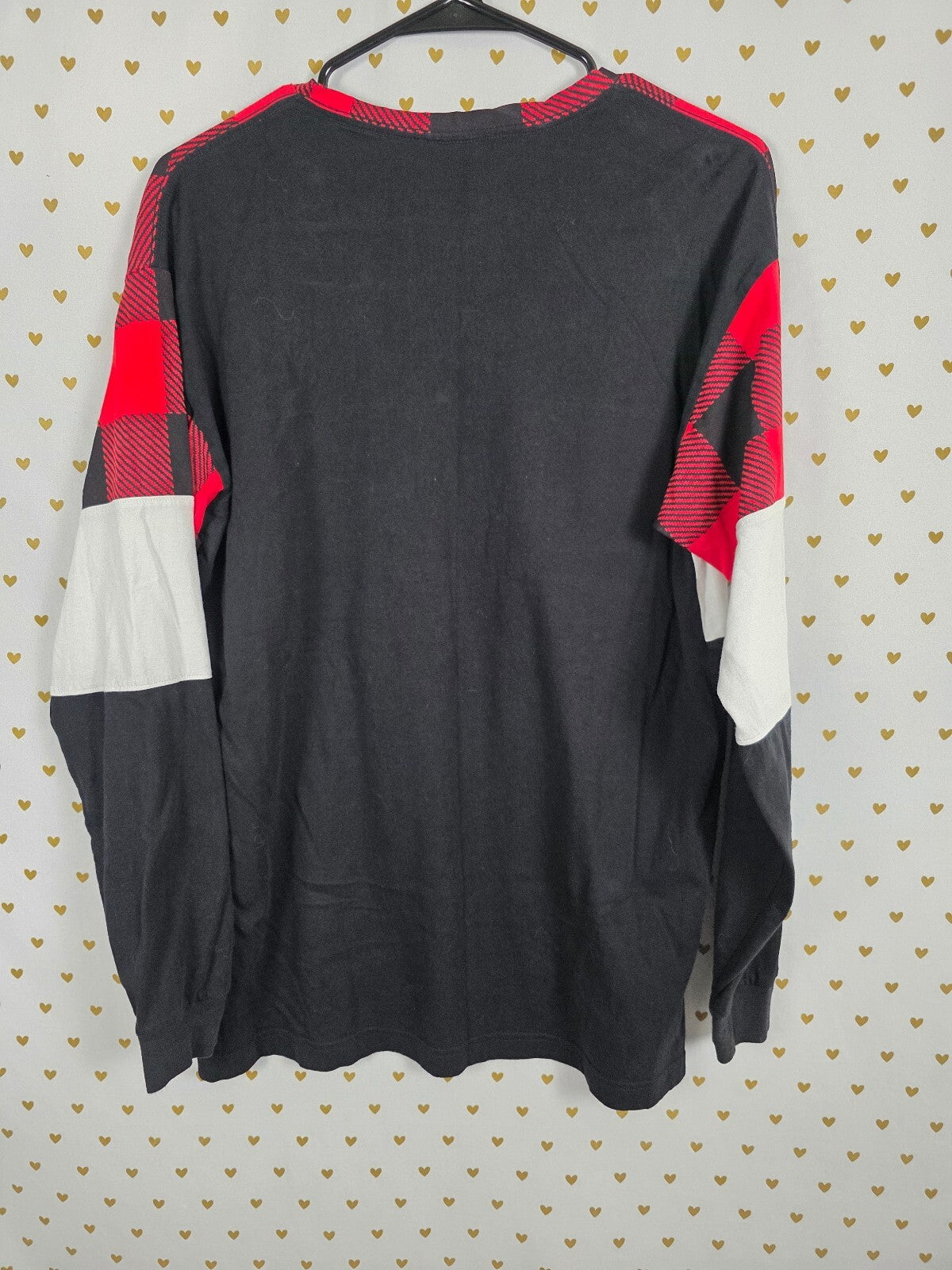 Victorias Secret PINK Buffalo Plaid Long sleeve Logo Tee Shirt Oversized MED