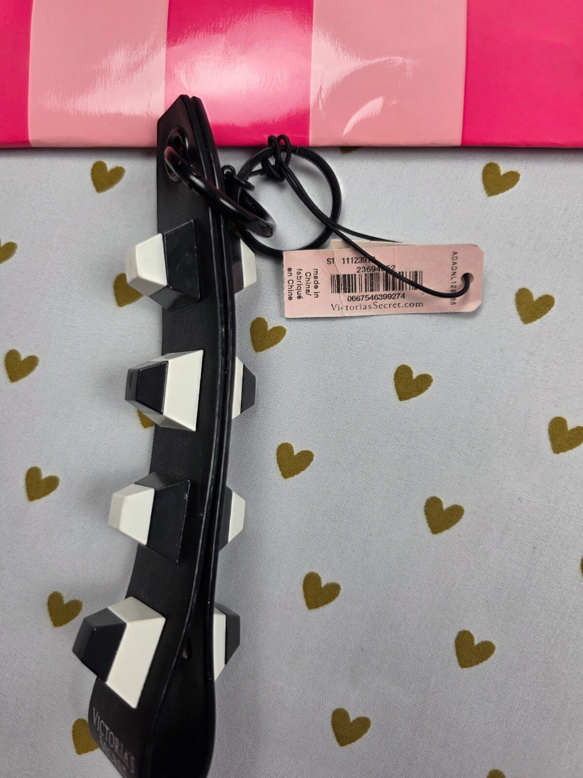 Victoria Secret BLING wristlet strap keychain Logo Black Studded Handle New NWT