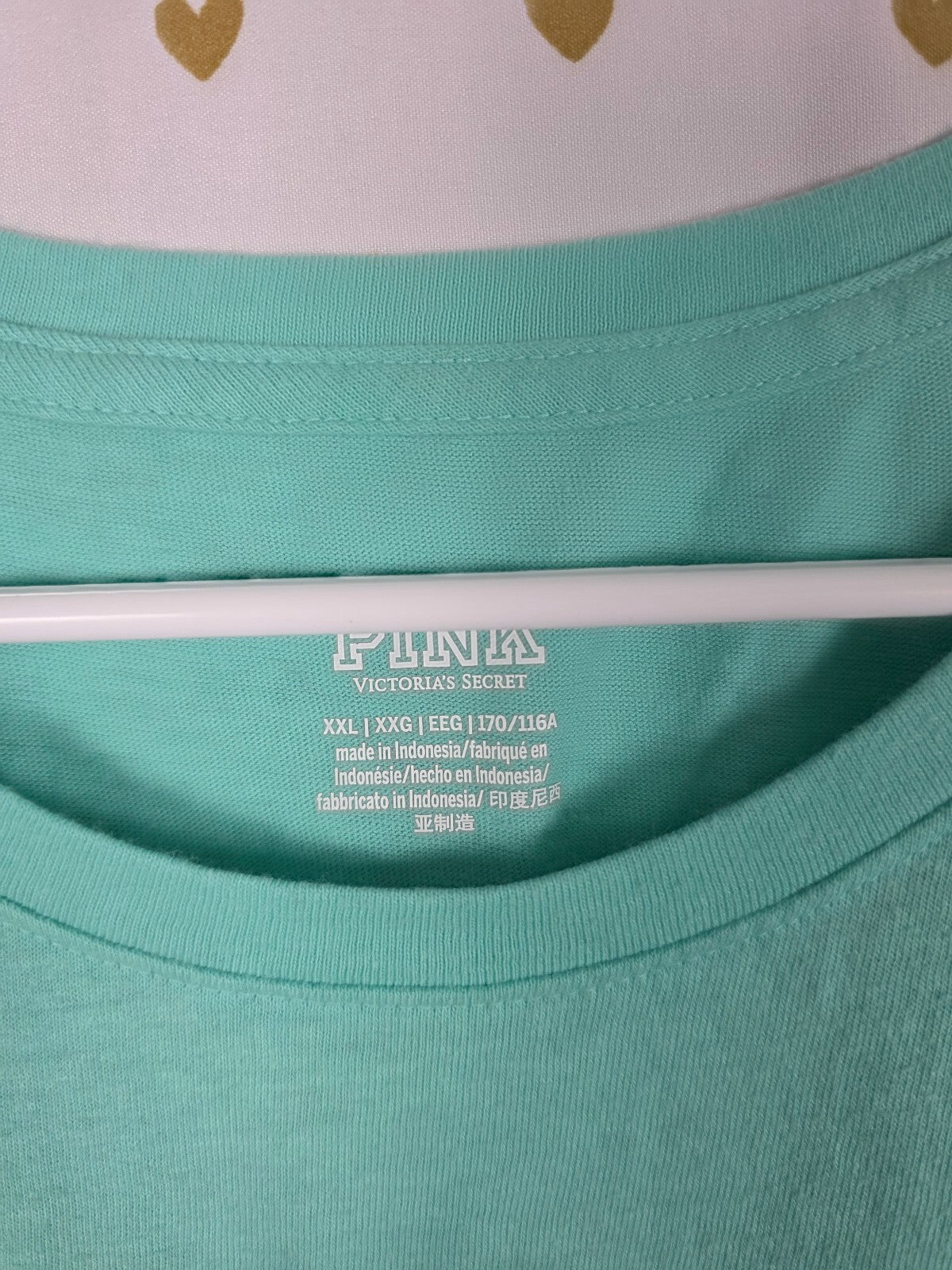 Victorias Secret PINK Foil Logo 2XL XXL Mint Green Tee shirt