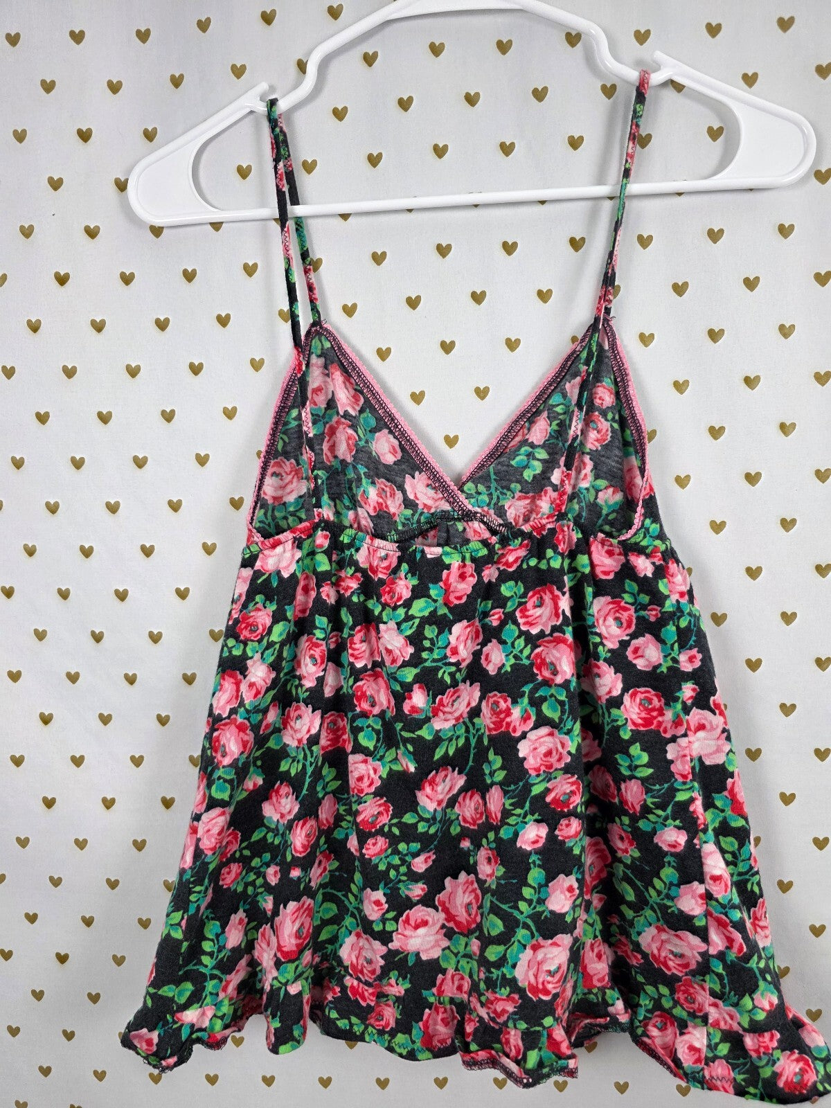 Vintage Victoria’s Secret PINK Heart PINK Floral Rose Babydoll Cami Top S/P