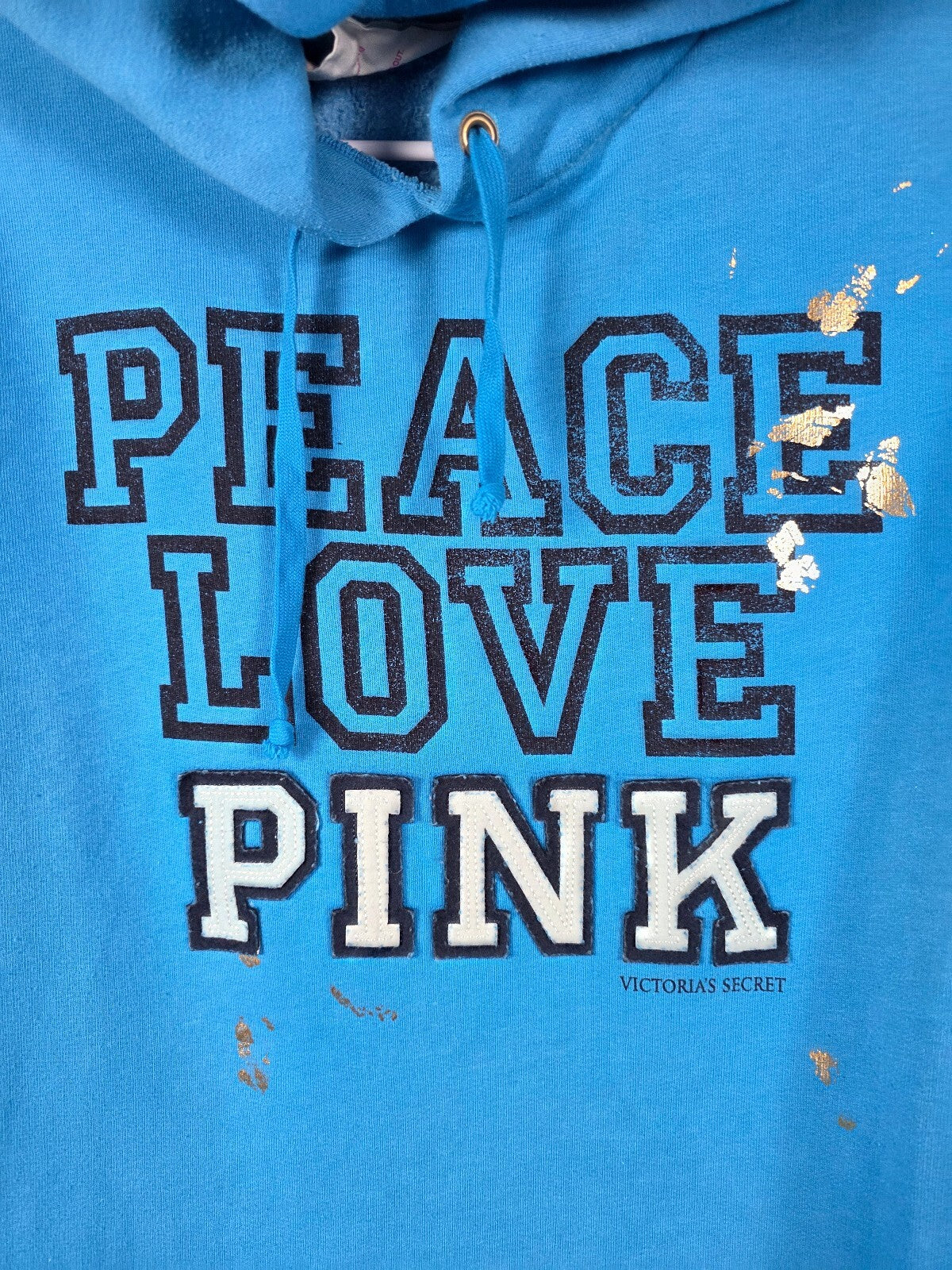 PINK Victoria's Secret Sweater Dress Hoodie Blue Peace Love Pink M Y2K