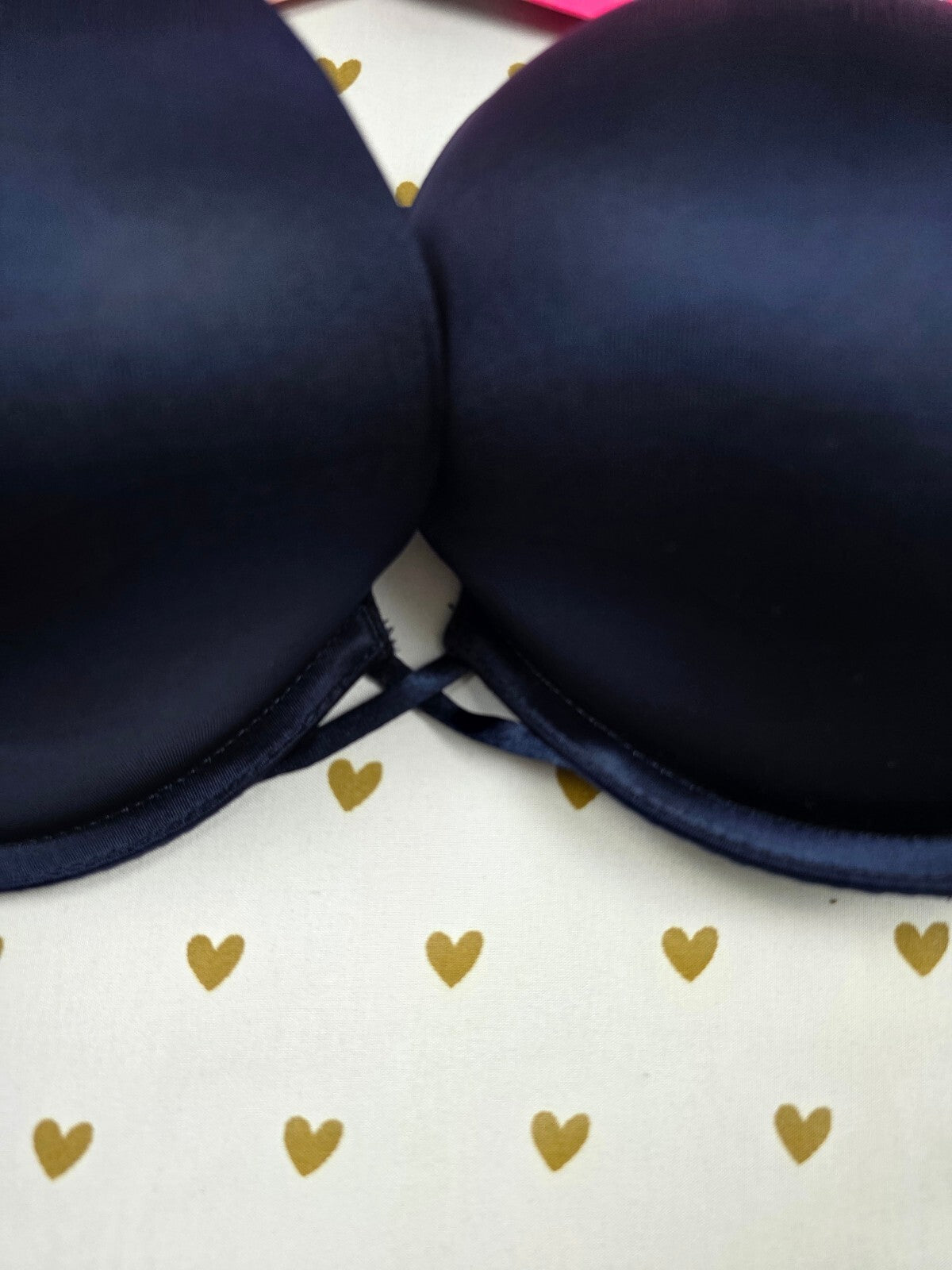 Victorias Secret Bling Strap Bombshell Plunge add 2 Sizes Bra Push Up Blue 34D